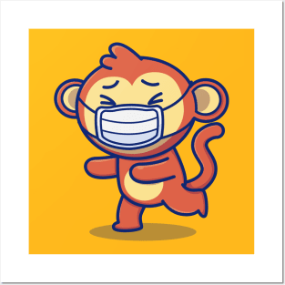 Cute Monkey Wearing Mask Posters and Art